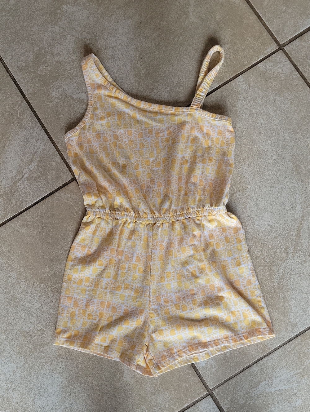 SO Yellow Printed One-Shoulder Romper